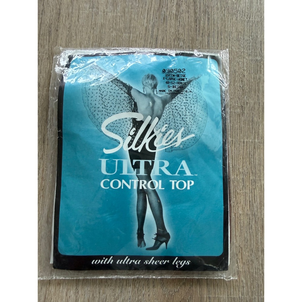 Silkies Ultra Control Top Pantyhose Sheer Legs Beige Size 5 Made in USA 030502